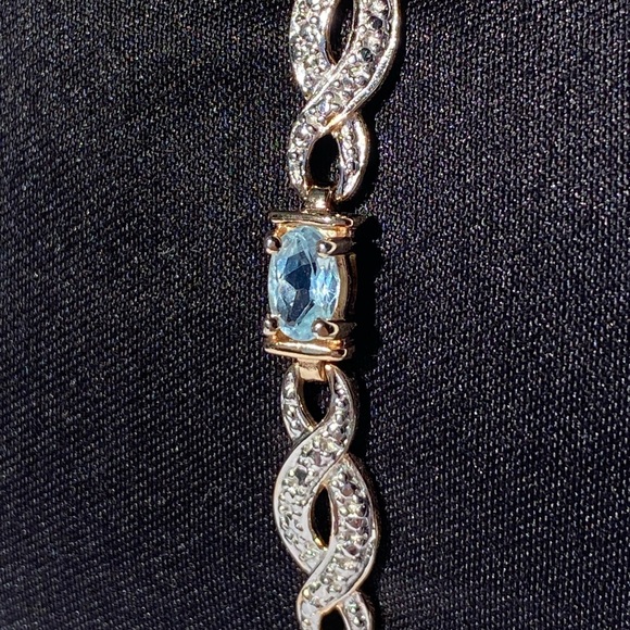Sterling Silver 925 Two Tone Blue Topaz Gemstone Bracelet Size 7.25 - Picture 7 of 14
